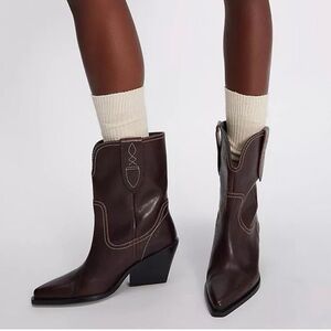 Free People Pitchfork Western Boot Brown Western Ankle Boots NIB NWT